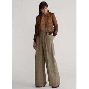 Polo Ralph Lauren Distressed Hand Painted Brown Cow Leather Bomber Jacket